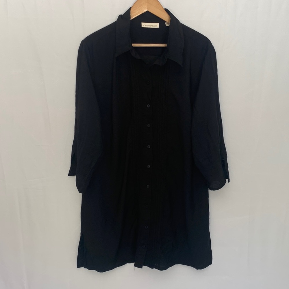 Coldwater Creek Pleated Front Black Button Down Tunic Light Coverup Size XL